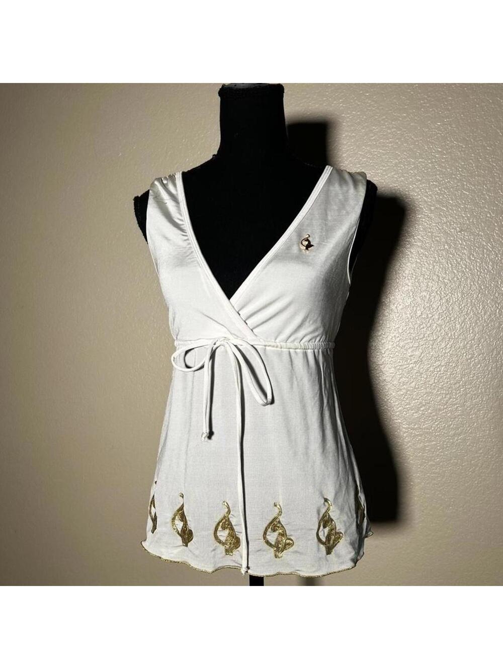 Vintage Baby Phat White Tie Front Top Gold Detail Y2K